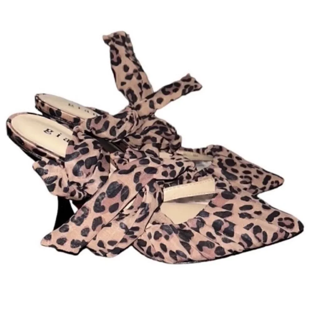 Gianni Bini Leopard Print Chiffon Lace Up Pump(Size 6M)